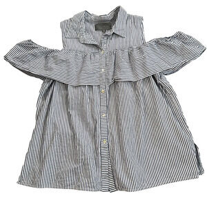 Sunday in Brooklyn Cold Shoulder Top Womens Large Blue/White Stripe Button Front